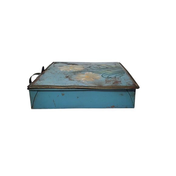 Vtg Toleware Silent Butler Crumb Catcher Metal Hand Painted Box Floral Hinged - Picture 5 of 7